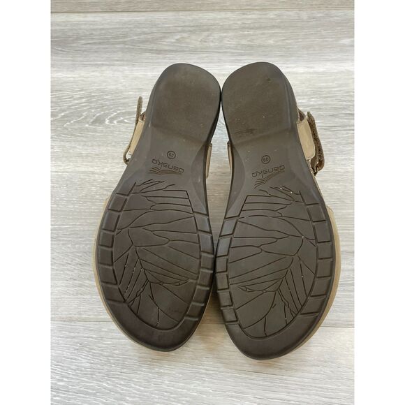 Dansko Rowan Women's 9 Brown Slingback Leather Sandal Cork Wedge Footbed Comfort - Picture 4 of 10